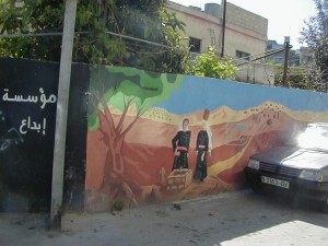 Painting on wall, old Palestine scene