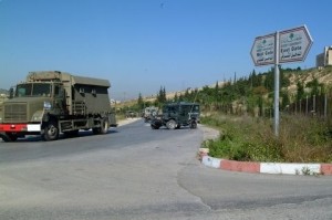 Israeli army truck convoy outside Bir Zeit University