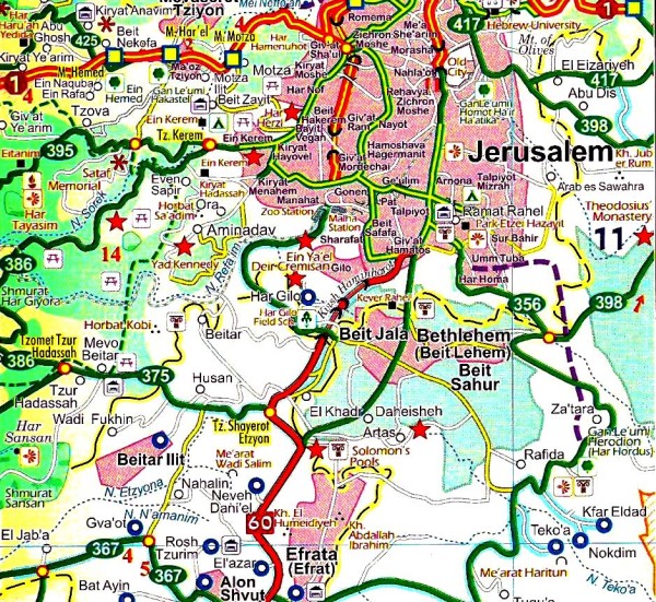 Map of area south of Jerusalem